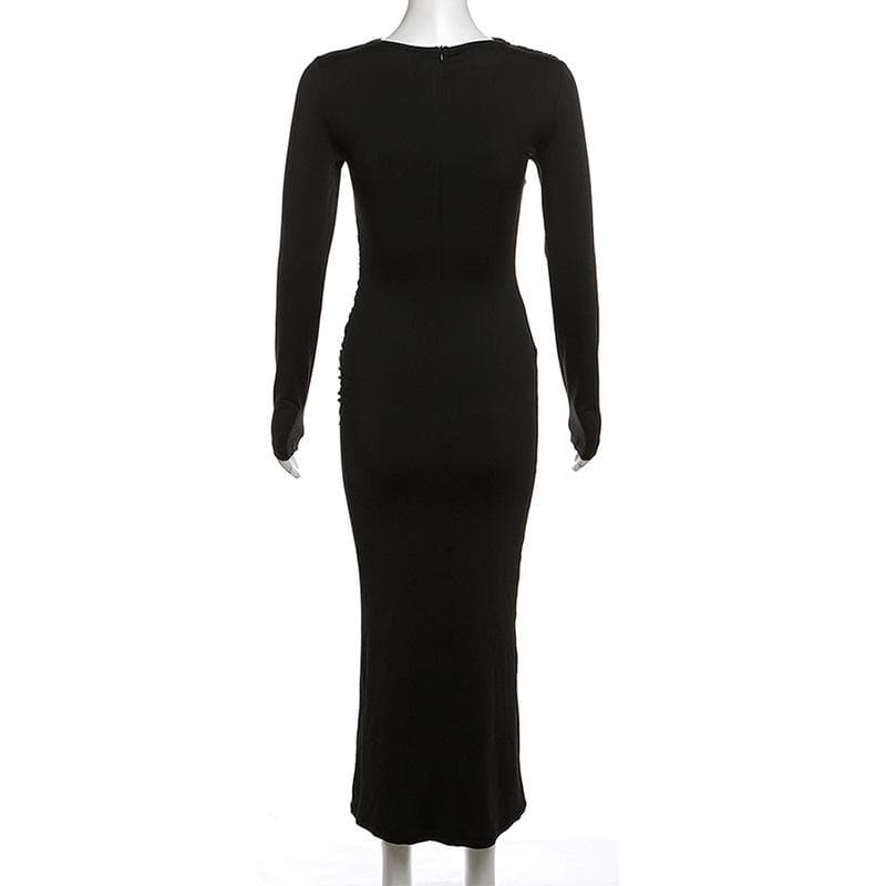 BerryBetty - Ruched solid long sleeve zip-up maxi dress