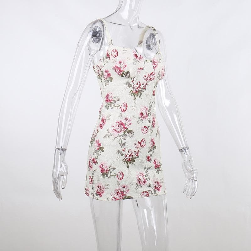 BerryBetty - Contrast flower print backless sleeveless mini dress