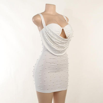 BerryBetty - Sleeveless solid ruched beaded hollow out backless cowl neck cami dress