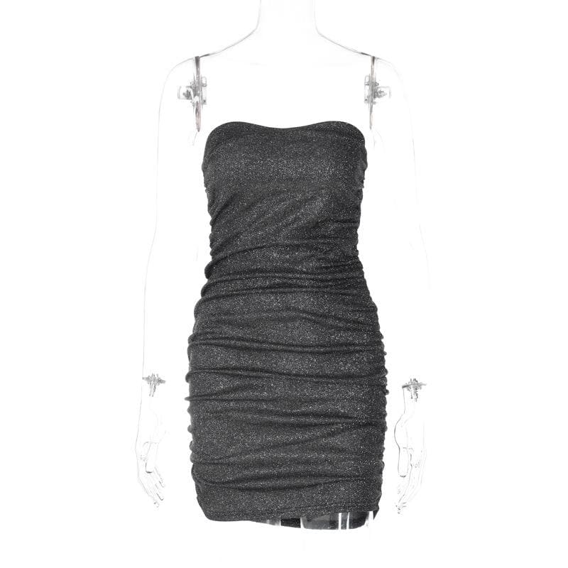 BerryBetty - Textured solid ruched backless tube mini dress