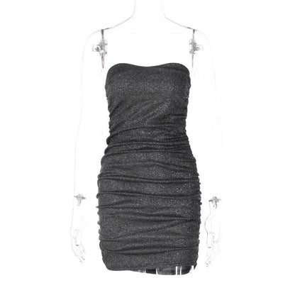 BerryBetty - Textured solid ruched backless tube mini dress