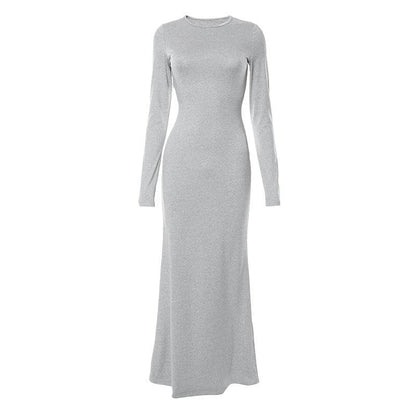 BerryBetty - Solid long sleeve crewneck maxi dress