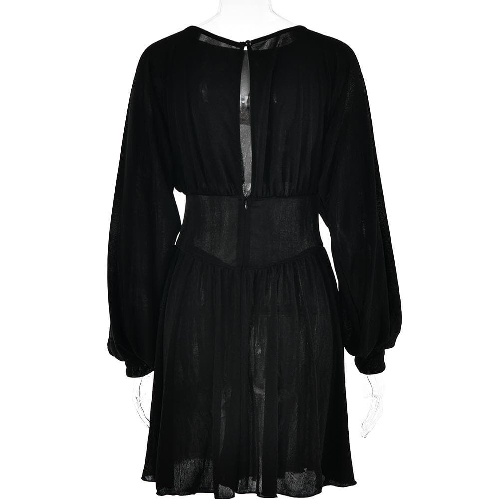 BerryBetty - Button ruched corset solid long sleeve mini dress