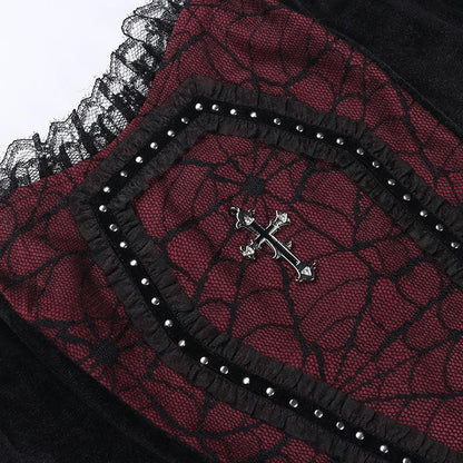 BerryBetty - Backless lace patchwork ruffle contrast cami crop top