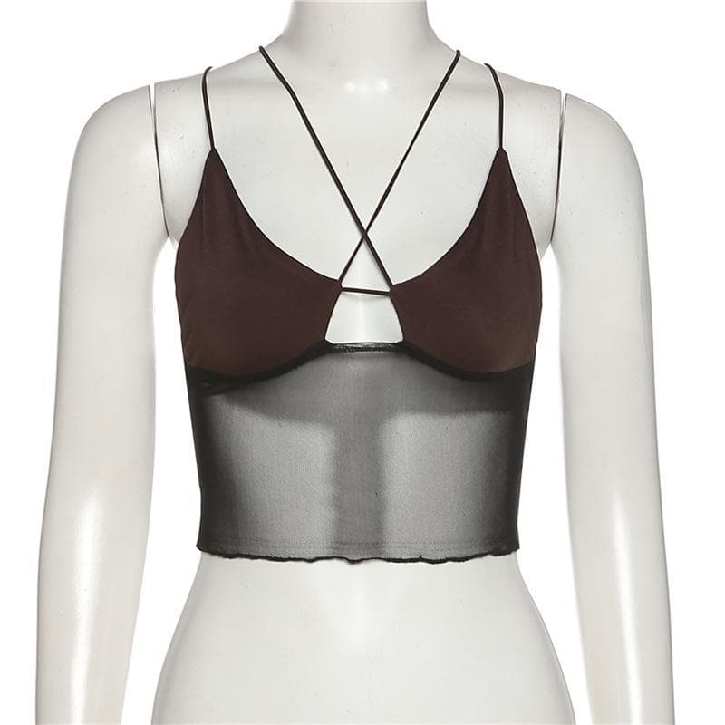 BerryBetty - Cross front cami mesh crop top - Final Sale