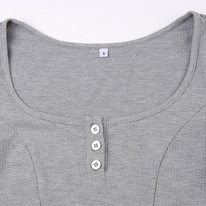BerryBetty - Button long sleeve square neck solid crop top - Final Sale
