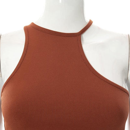 BerryBetty - Irregular halter sleeveless ribbed solid crop top