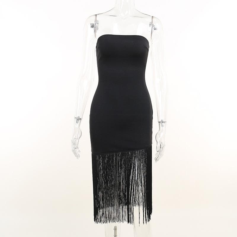 BerryBetty - Sleeveless solid backless tassel tube dress