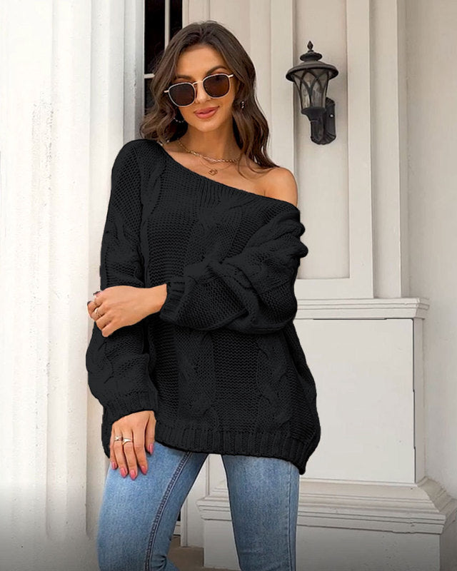 Women's loose knitted sweaters European and American round neck fashionable pullover sweaters Black clothes sweater sweaters top Tops