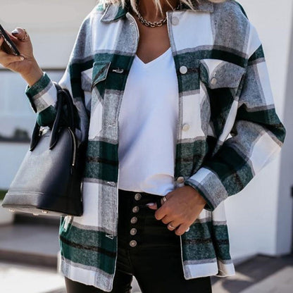 BerryBetty - Shirts For Women Plaid Long Sleeve Button Up Shirt Collared Tops And Blouse Autumn Spring Fashion Loose Casual Black White