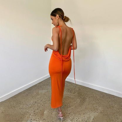 BerryBetty - Lena Spaghetti Strap Sexy Backless Draped Maxi Dress