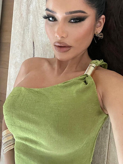BerryBetty - Jessica Green One Shoulder Maxi Dress