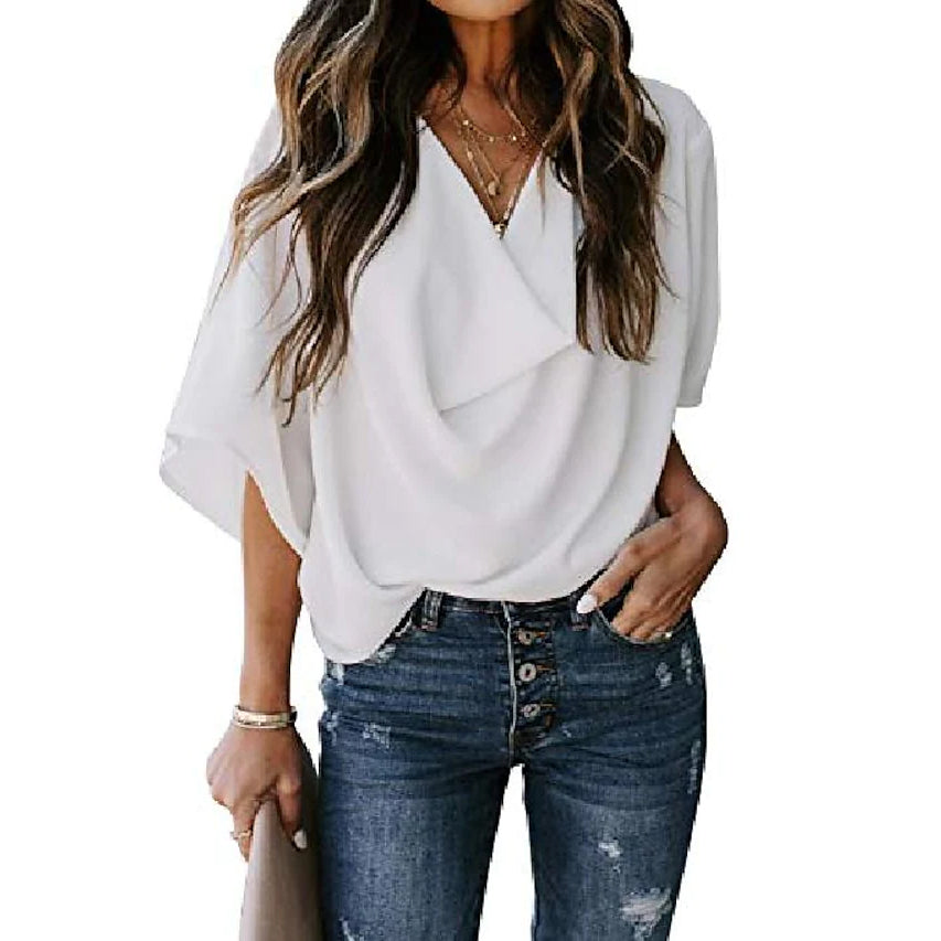 Women's Blouse Plain V Neck Basic Tops White __stock:200 clothes refund_fee:1200 tops