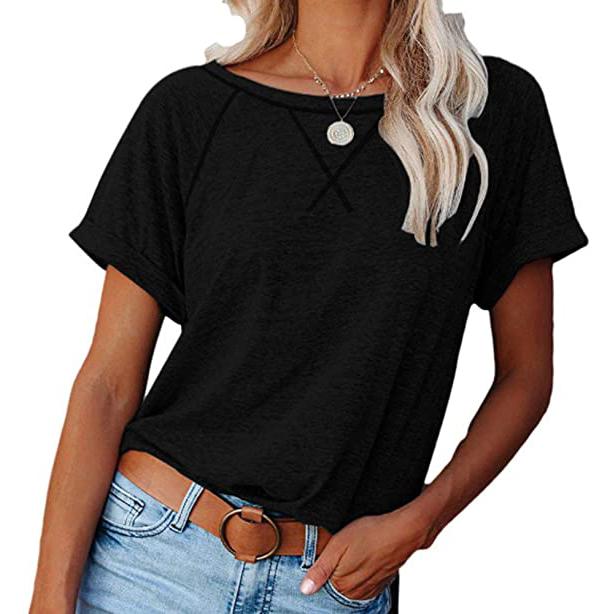 Women's Short Sleeve Raglan Crewneck T Shirts Black __stock:200 clothes refund_fee:800 tops