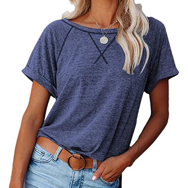 Women's Short Sleeve Raglan Crewneck T Shirts Blue __stock:200 clothes refund_fee:800 tops