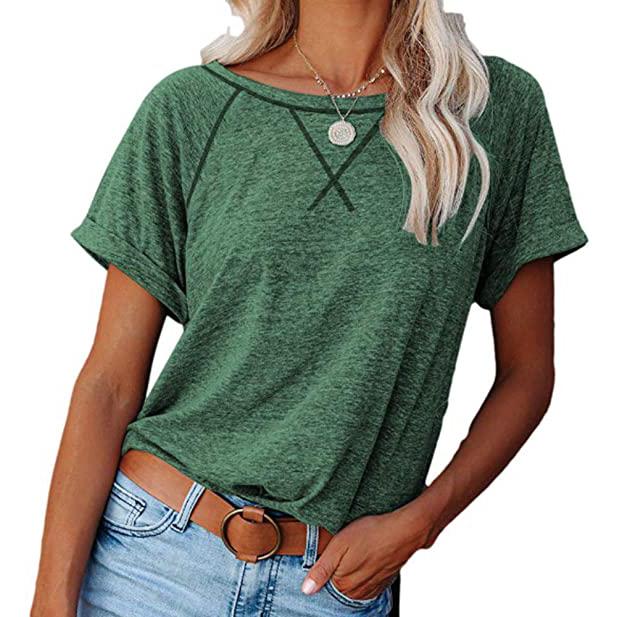 Women's Short Sleeve Raglan Crewneck T Shirts Green __stock:200 clothes refund_fee:800 tops