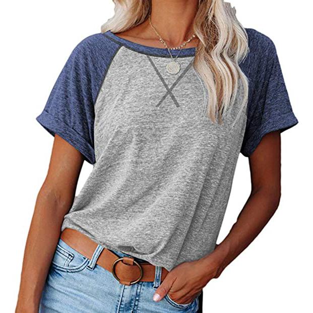 Women's Short Sleeve Raglan Crewneck T Shirts Light Gray/Blue __stock:200 clothes refund_fee:800 tops