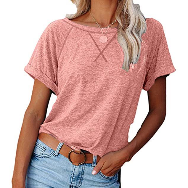 Women's Short Sleeve Raglan Crewneck T Shirts Pink __stock:200 clothes refund_fee:800 tops