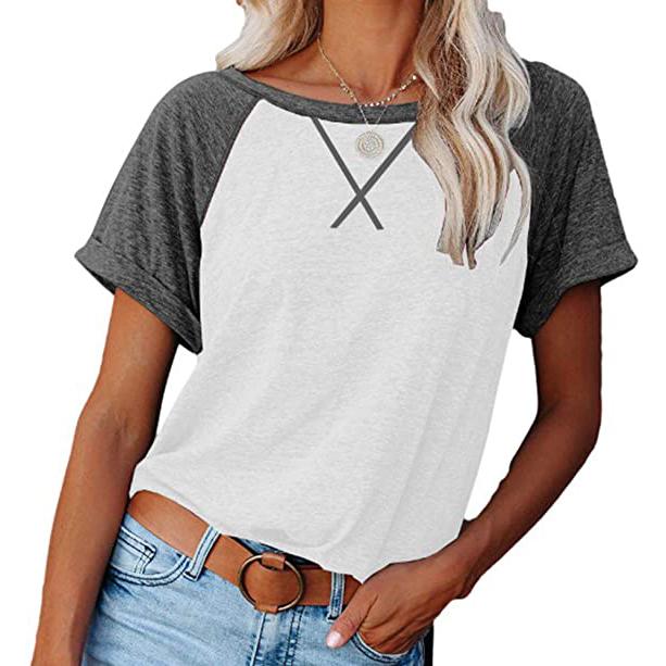 Women's Short Sleeve Raglan Crewneck T Shirts White/Gray __stock:200 clothes refund_fee:800 tops