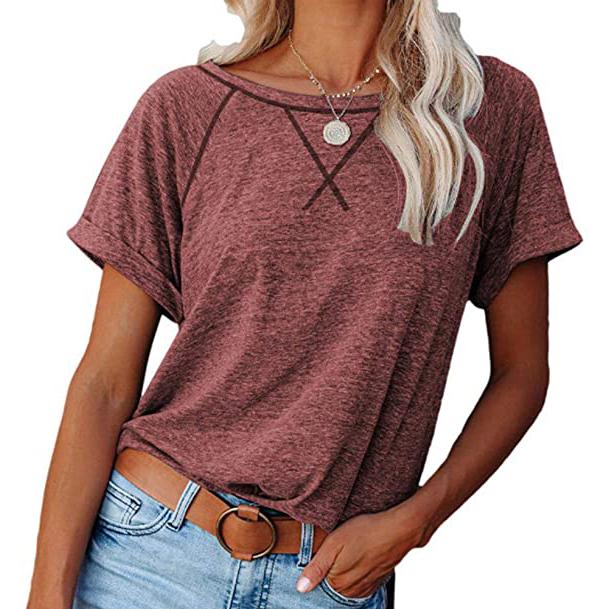 Women's Short Sleeve Raglan Crewneck T Shirts Wine __stock:200 clothes refund_fee:800 tops