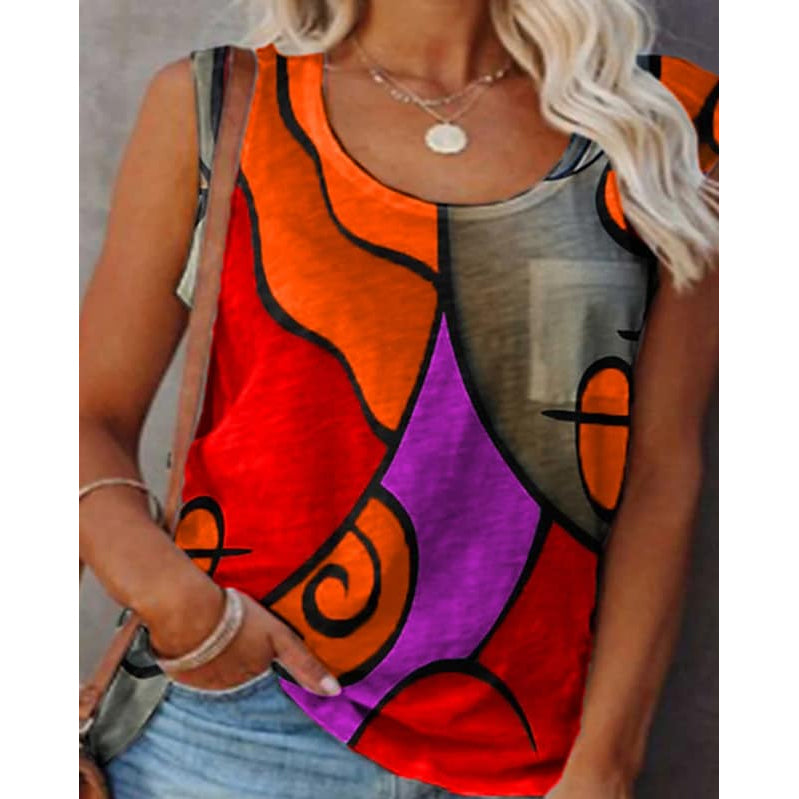 Women's Sleeveless Crew Neck Casual Top Vest Orange __stock:200 clothes refund_fee:800 tops