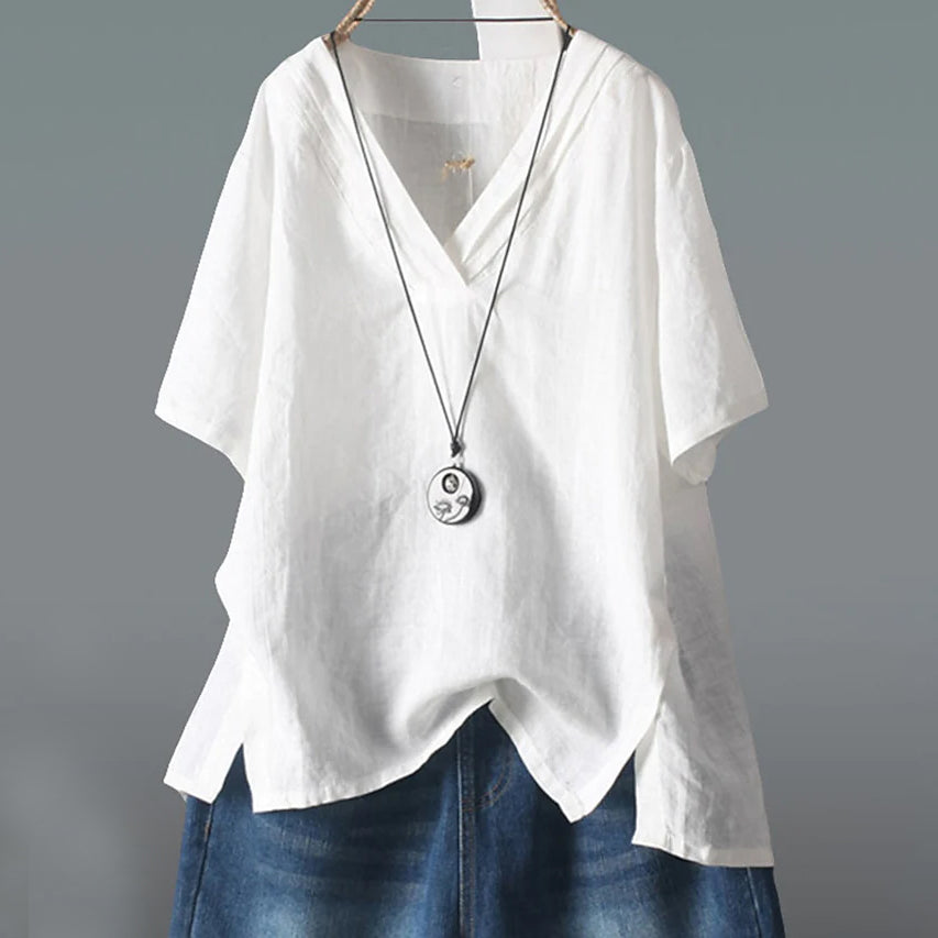 Women's Solid Half Sleeve V Neck Shirt Top White __stock:200 clothes refund_fee:1200 tops