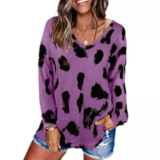 Women's V-Neck Leopard Print Inspired Top Purple __stock:500 clothes refund_fee:800 tops