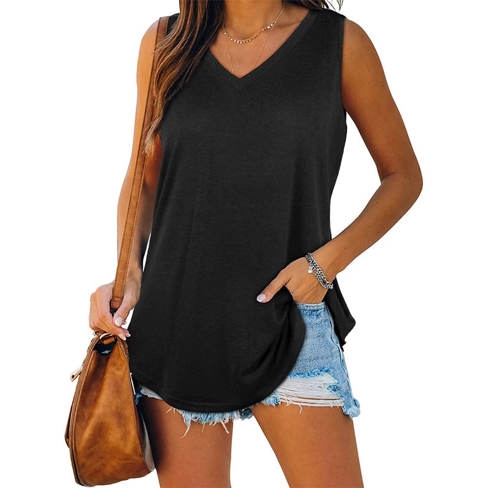 Women's V Neck Tank Top Black __stock:200 clothes refund_fee:1200 tops