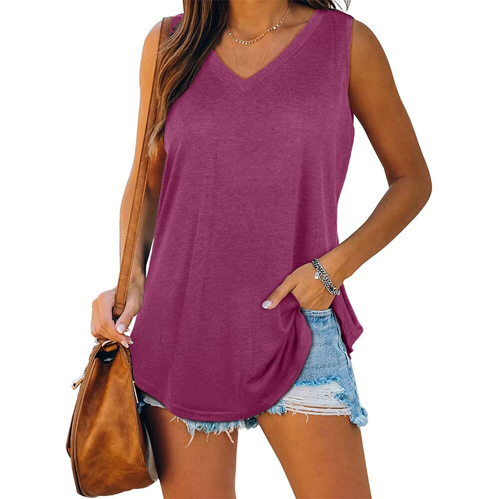 Women's V Neck Tank Top Purple __stock:200 clothes refund_fee:1200 tops